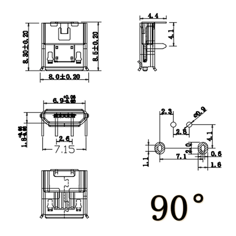 20/50Pcs Micro Usb 2Pin 90/180 degrees  B Type Female Connector For Mobile Phone Micro Usb Jack Connector 2 Pin Charging Socket