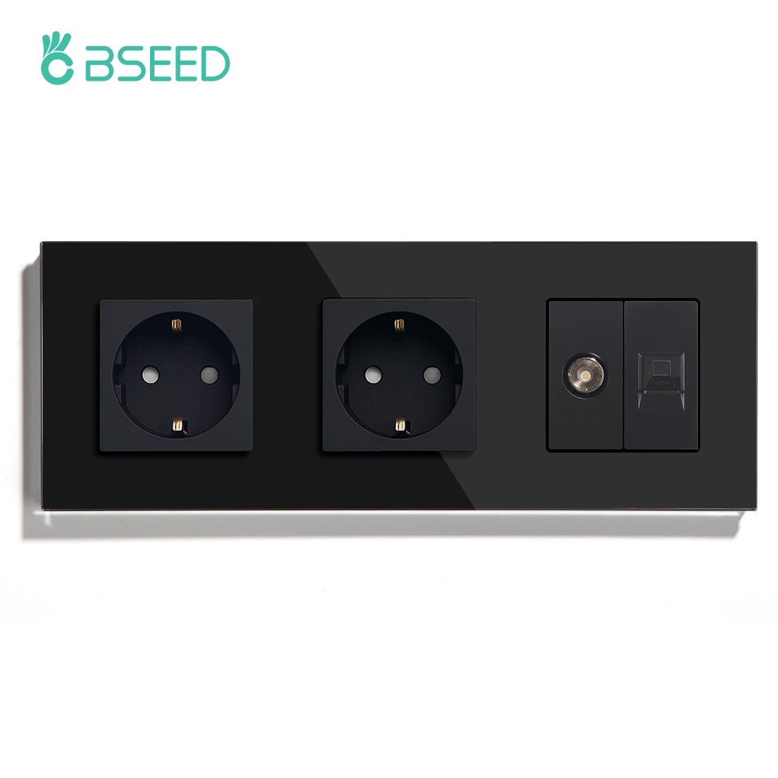 BSEED EU Standard Socket Double Frame Wall Glass Socket With Ethernet Cable TV Mult Socket Panel Charging Interface Power Outlet