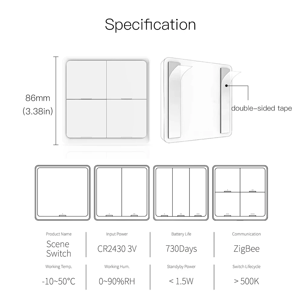 Tuya ZigBee Scene Switch 4Gang 12 Scene Push Button Controller By battery 2MQTT Setup Automation Scenario For Smart Devices