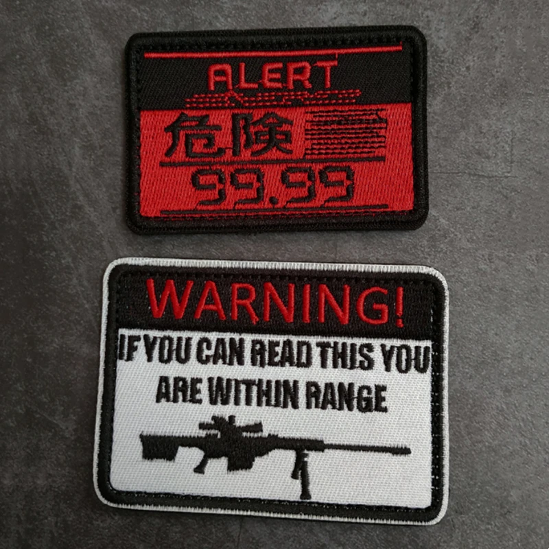 WARNING AWAY Embroidery Patches ALERT 99.99 Be Careful Tactical Military Badge For Clothes Jacket Backpack Stickers Decorative