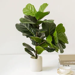 64cm-122cm Tropical Artificial Plants Large Ficus Tree Plastic Banyan Leaves Real Touch Potted Plants Branch for Room Home Decor