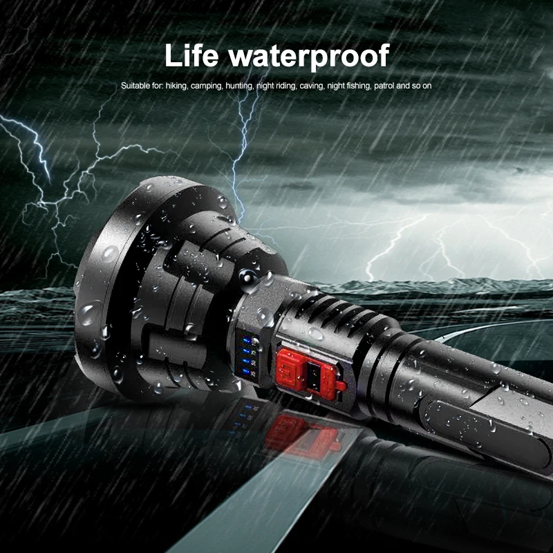 Powerful LED Searchlight Outdoor Multi-function Strong Flashlight Long-Range Waterproof Rechargeable Lamp Ultra Bright Lantern