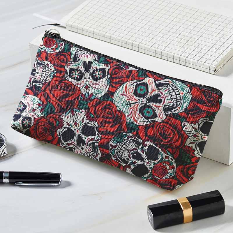 Skull Print Women Cosmetic Bag Personality Makeup Pouch Portable Travel Storage  Bag Lipstick Organizer Cases Zipper Makeup Bag