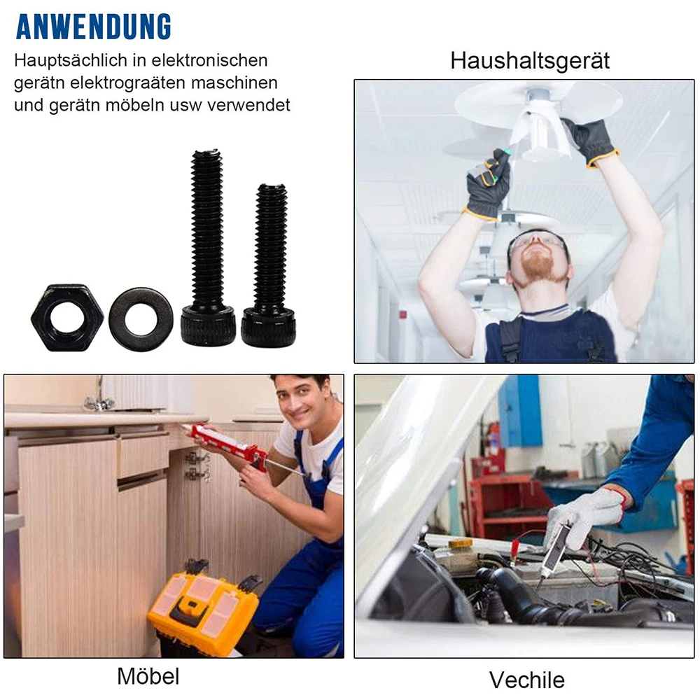 Imagem -04 - Hex Socket Screw Conjunto Parafusos de Cabeça Chata de Aço Carbono Parafusos e Porcas Variedade Kit com Caixa de Armazenamento 1060 Pcs m2 m3 m4 m5