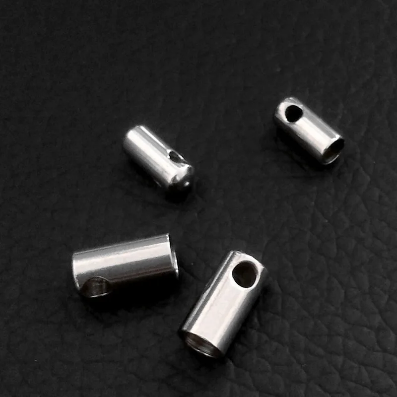 50Pcs/Lot Wholesale Stainless Steel Leather Cords Crimp Beads For Jewelry DIY Making Tip Buckle Fastener Connectors End Cap
