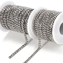 1meter Stainless Steel Cuban Chain for Jewelry Making Bulk Thick Flat Link Chains DIY Punk Necklace Hiphop Bracelet Accessories