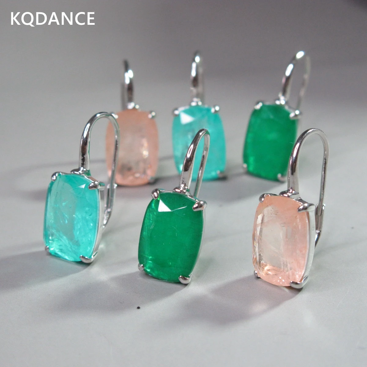 

KQDANCE 925 Sterling Silver Lab Gemstone Emerald Morganite Pink Paraiba tourmaline pariba Earrings Fine Jewelry For Women