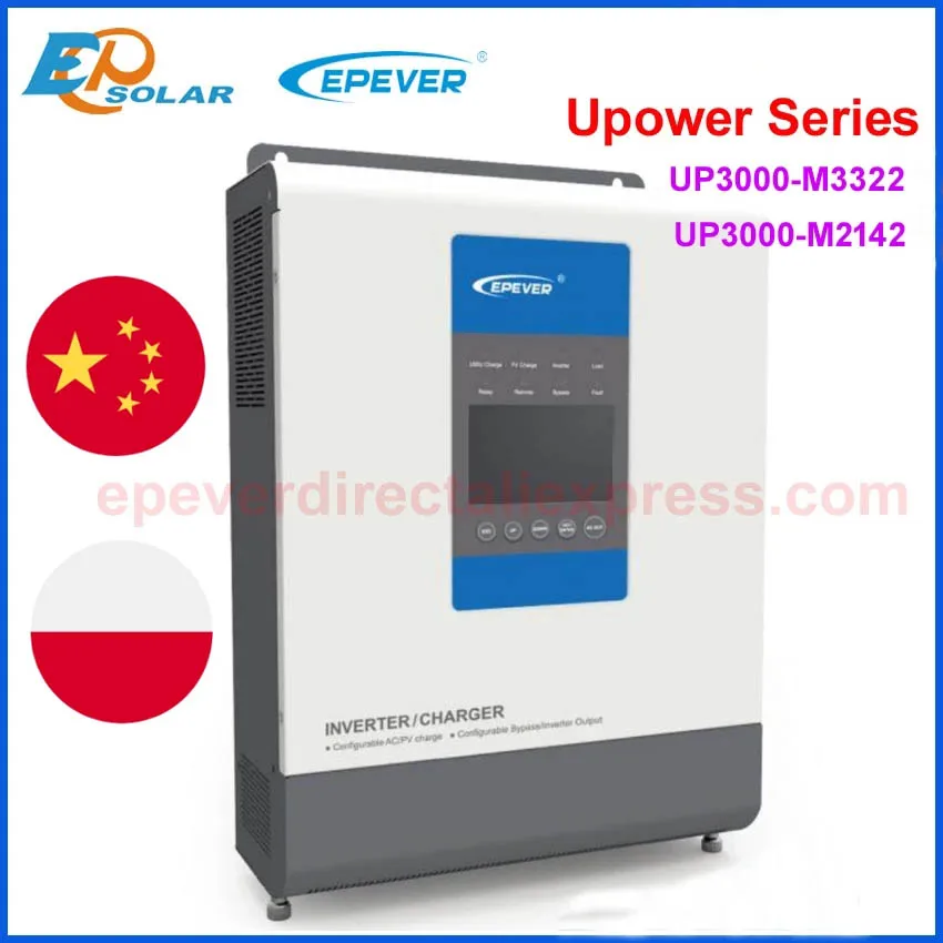 

EPever MPPT 30A Solar and Utility Charger Inverter 24V48V to 220V230V 3000VA Pure Sine Wave Hybrid Inverters UP3000-M3322 6322