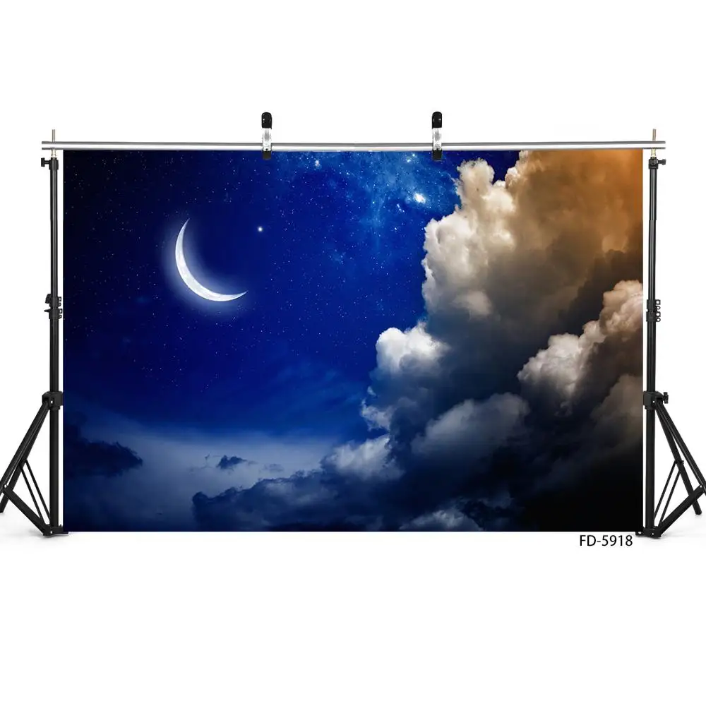 Виниловый тканевый фон для детской фотосъемки с изображением звездной ночи Луны темных облаков