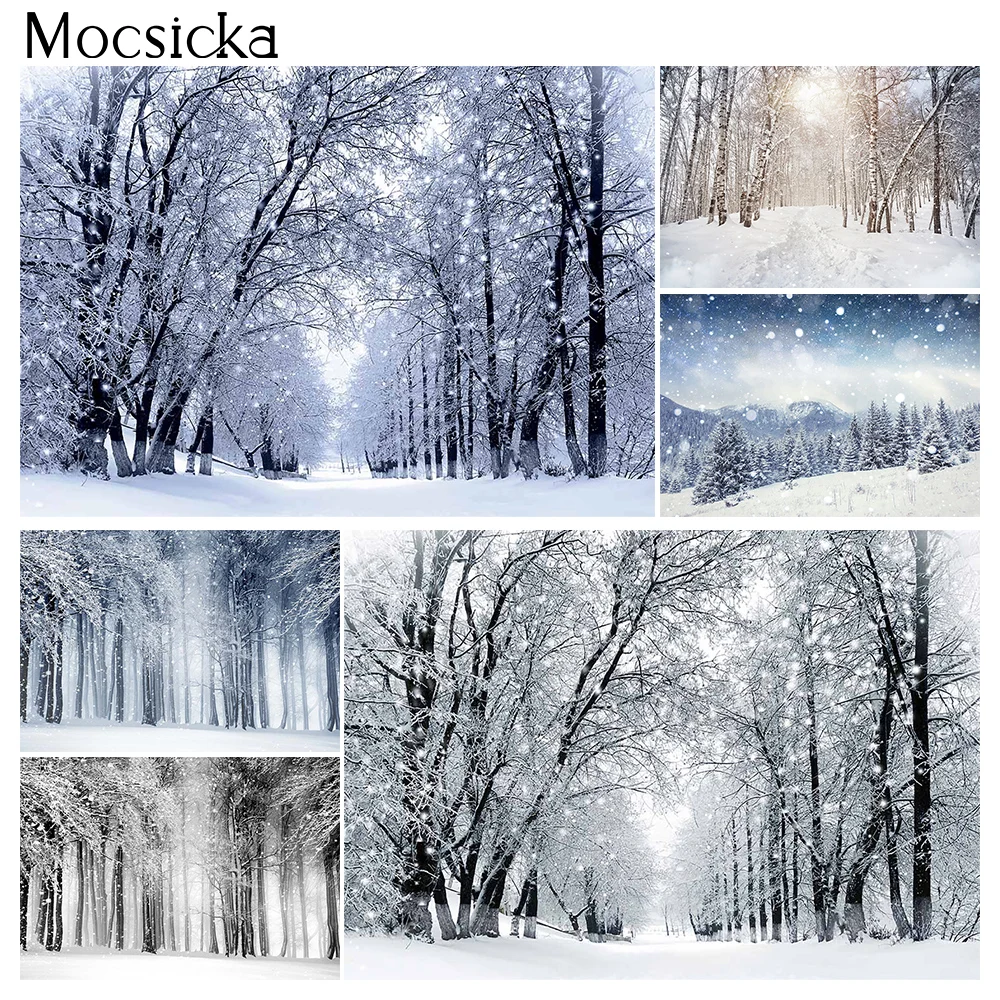 Snow Christmas Portrait Backdrop Bokeh Snowflake Forest Wonderland Photography Winter Kids Adult Birthday Art Background Studio