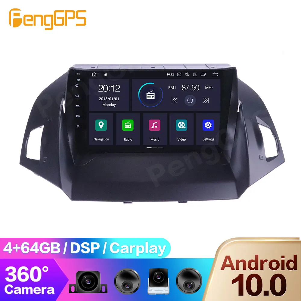 Multimedia DVD Player for Ford Kuga/Escape 2012-2019 Android Radio GPS Navigation Carplay Touch Screen Headunit 360 Camera 4+64G