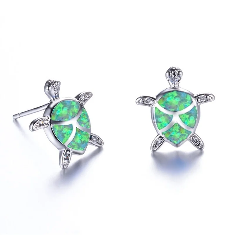 Cute Turtle Blue Imitation Fire Opal Stud Earrings For Women Accessories Bohemian Statement Earrings Everyday Jewelry Gifts