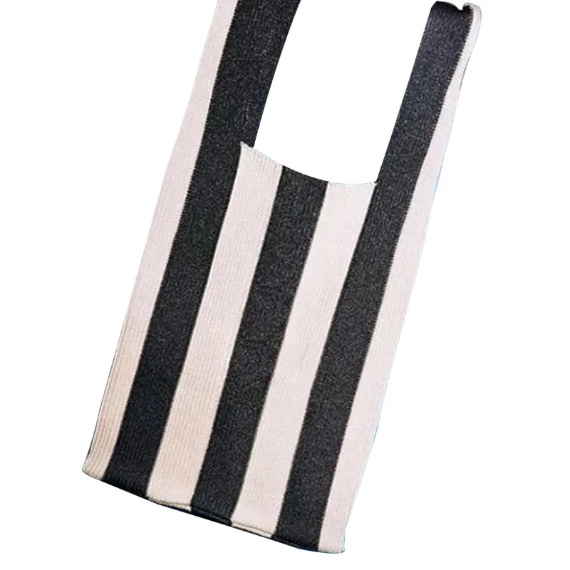 Design 2021 Fashion Handle Handbags Women Knitted Shopping Bag Foldable stripe Printing Weave Shoulder Bags Casual Wool Totes