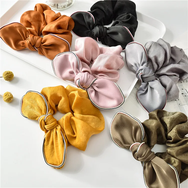 6PC/lot  High Quality Tie Bowknot Scrunchies Within Steel Wire Hair Ponytail Holder Bow Elastic Hairband wholesale