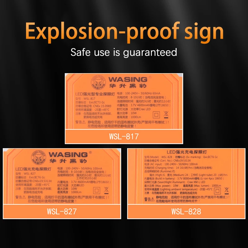 WASING Strong Light LED Waterproof Explosion-Proof Portable Searchlight