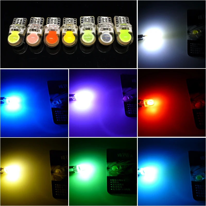 4x Car Led Bulbs T10 194 168 W5W COB LED Silica Bright White License Light Bulb Clearance Lamp Amber Purple Blue Red 12V