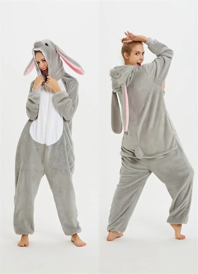 

Rogue Rabbit Kigurumi Onesie Adult Women Animal Pajamas Flannel Costumes Sleepwear Onepiece Winter Jumpsuit Pijama Cosplay