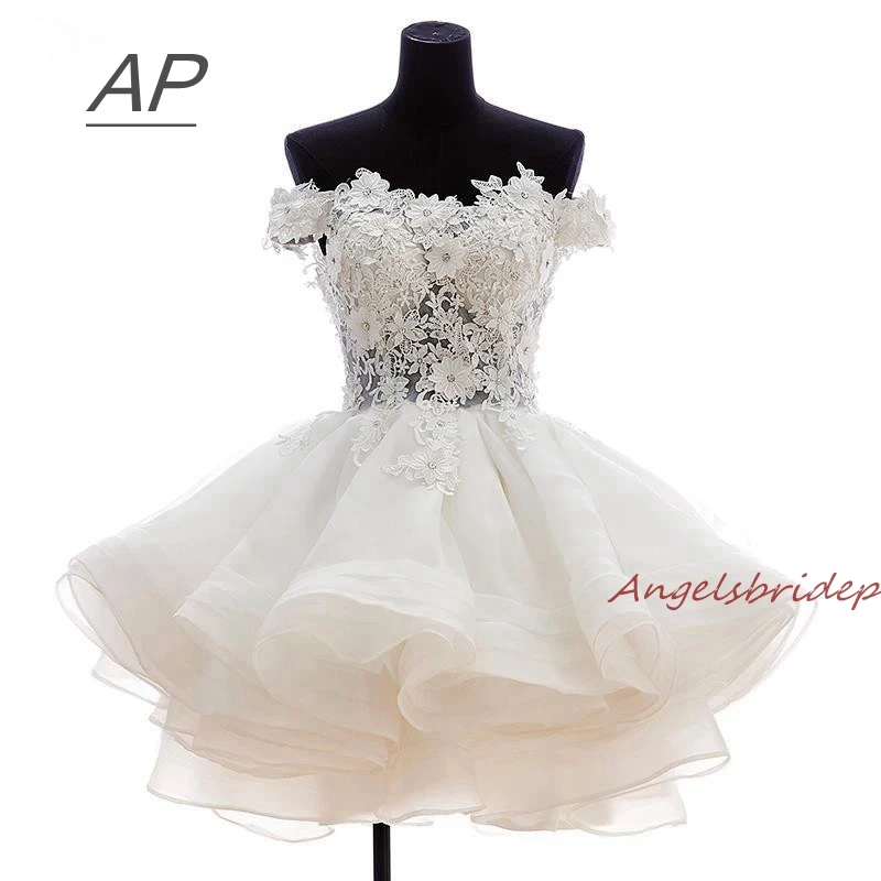 

ANGELSBRIDEP 2 STORE Short Prom Dresses Vestido De Festa Fashional Off-Shoulder Applique Organza Special Occasion Party Ds