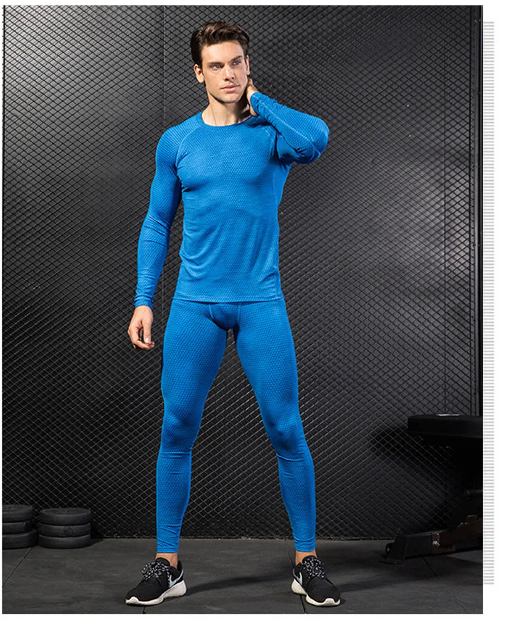 2Piece Men's Full Suit Tracksuit MMA Long Winter Ski Thermal Underwear Rashgard Male Compression Sport Tights Jogging Suit