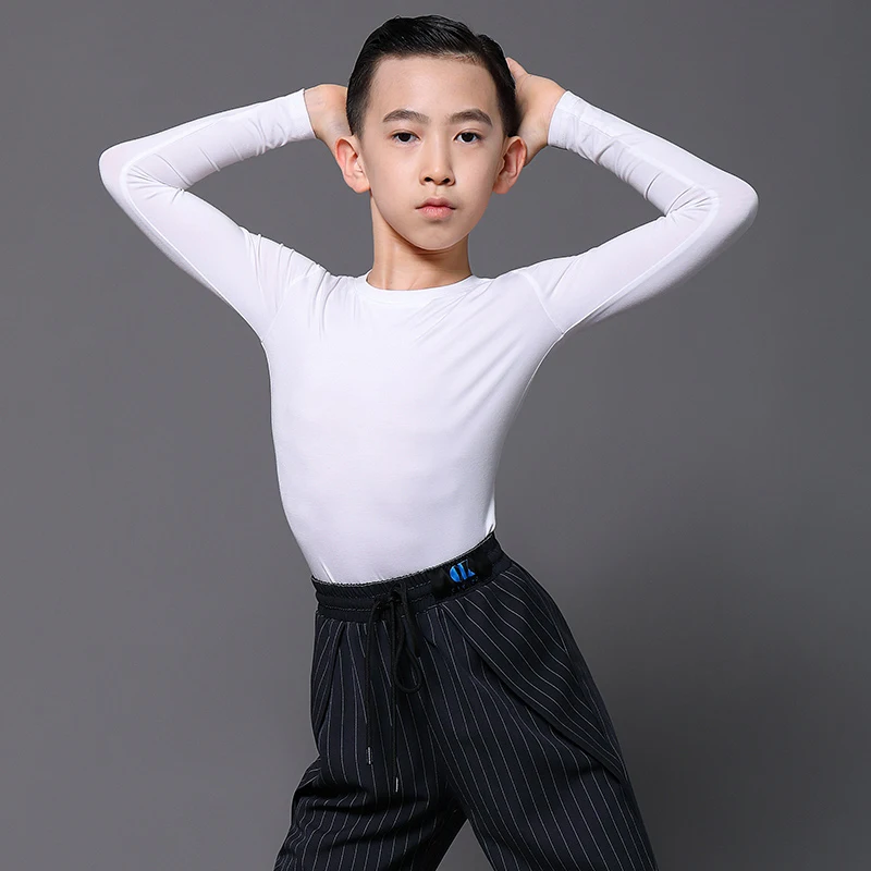 Latin Dance Practice Tops Kids Rumba Dance Clothes Samba Stage Performance Long Sleeve Shirts Boys Cha Cha Dance Blouser DWY4864