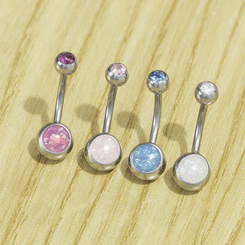 1PC Opal Belly Button Ring for Women 316L Surgical Steel Sexy Piercings 14G Navel Ring Stud Navel Barbell Body Piercing Jewelry