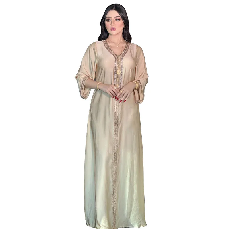 

Women Muslim Long Dress Moroccan Turkey Middle East Arabic Abaya Islamic Clothing Rhinestone Maxi Robe Gown Dubai Ramadan Caftan