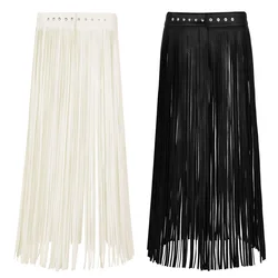 Fashion Women Faux Leather Fringe Tassel Skirt Punk Gothic Style Club Party Stage Performance Festival Rave Dance Costume