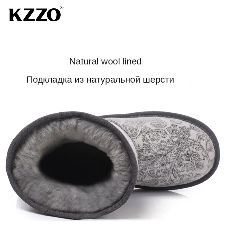 KZZO High Quality Australia Classic Genuine Leather Women Snow Boots Natural Wool Fur Lined Short Winter Warm Shoes Non-slip