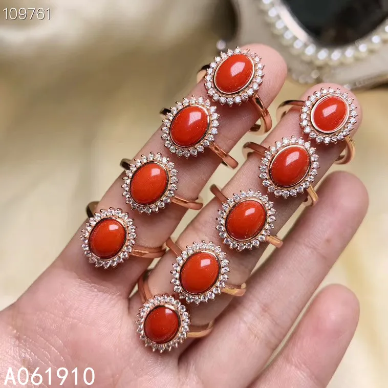 

KJJEAXCMY fine jewelry 925 sterling silver inlaid Natural red coral Ring Women's Ring trendy Support detection beautiful