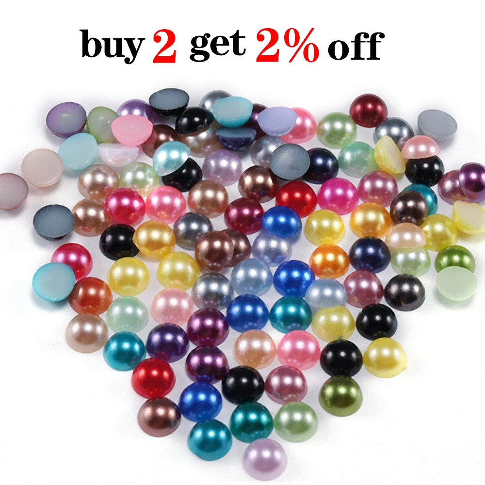 2 3 4 5 6 8 10 12 14 MM Imitation Pearl Round Half Bead Bulk Wholesale Beads For Jewelry Making Women Nail Art DIY Accessories