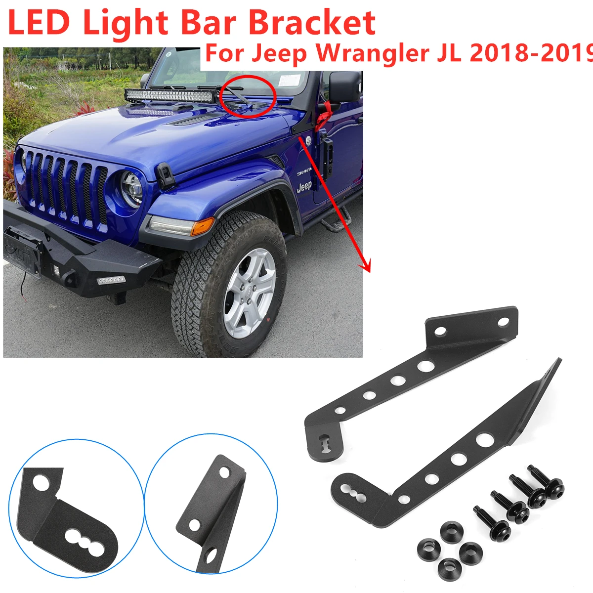 32inch LED Light Brackets Stand Engine Cover Hood LED Working Light Bar Mounting Holder Kit for Jeep Wrangler JL 2018-2019