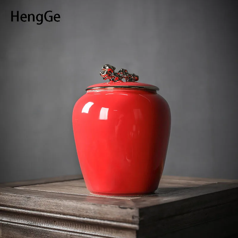 

Chinese Ceramic Tea Container Home with Cover Tea Storage Jars Golden Stroke Decorate Jar Living Room Coffee Table Ornaments