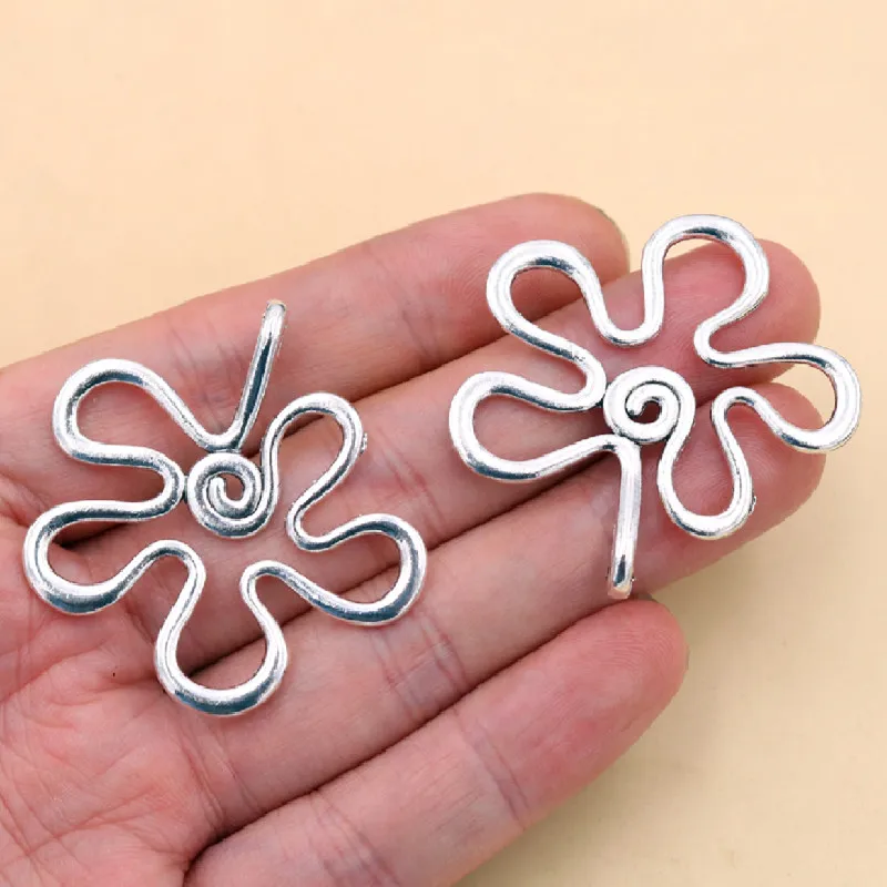 5pcs Hollow 5 Petal Flowers Alloy Pendant, Sakura Charms, Begonia Flower Charms, Peach Blossom Charms, Silver Color 42mm A1033