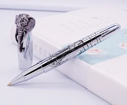 Fuliwen Rollerball Pen testa di elefante sul cappuccio, delicata penna firma argento, ricarica liscia forniture scolastiche per ufficio a casa