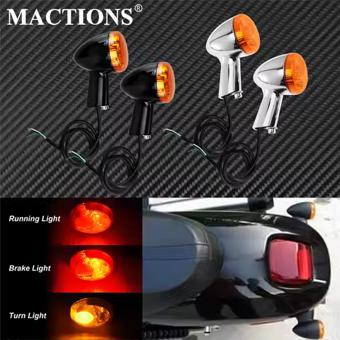 2xMotorcycle Rear Turn Signals Indicators Amber LED Lights Black/Chrome For Harley Sportster 883 Iron XL1200 1992-2019 2021 2022
