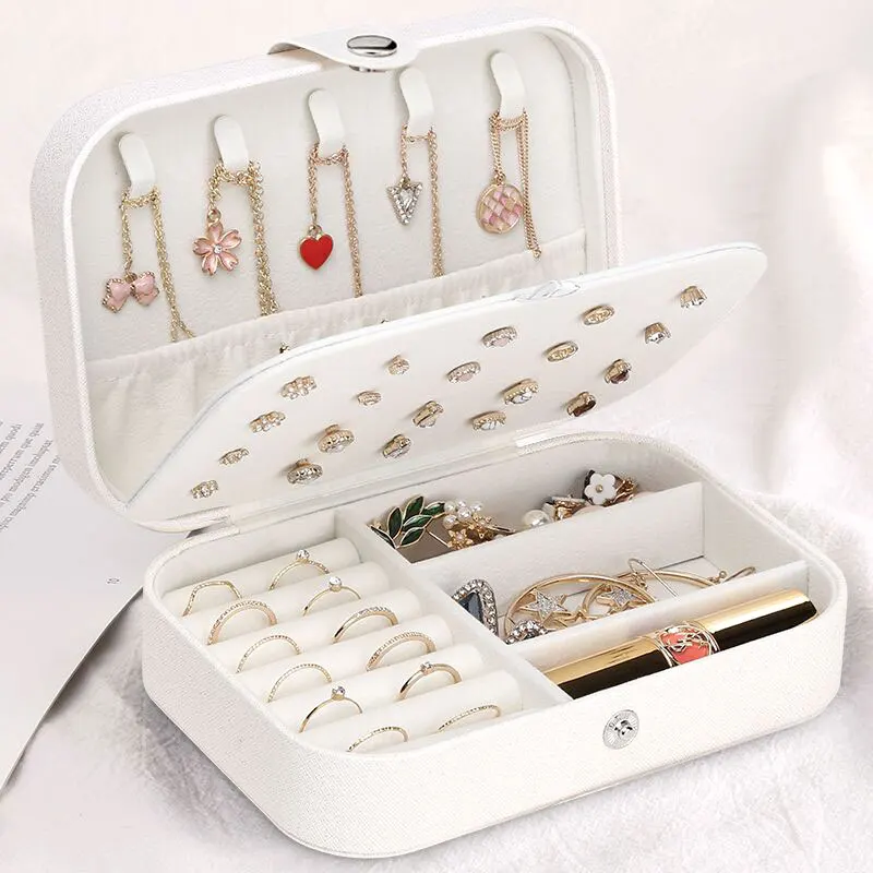 

Jewelry box for earrings ring necklaces storage PU leather box for jewelry Portable organizer for jewelry Travel jewelry case