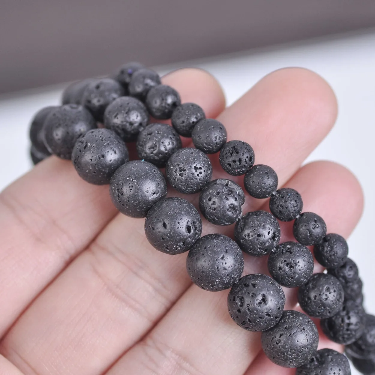 4mm 6mm 8/10/12mm 14/16/18/20mm Round Natural Black Lava Stone Loose Spacer Beads Wholesale Lot For Jewelry Making DIY Findings