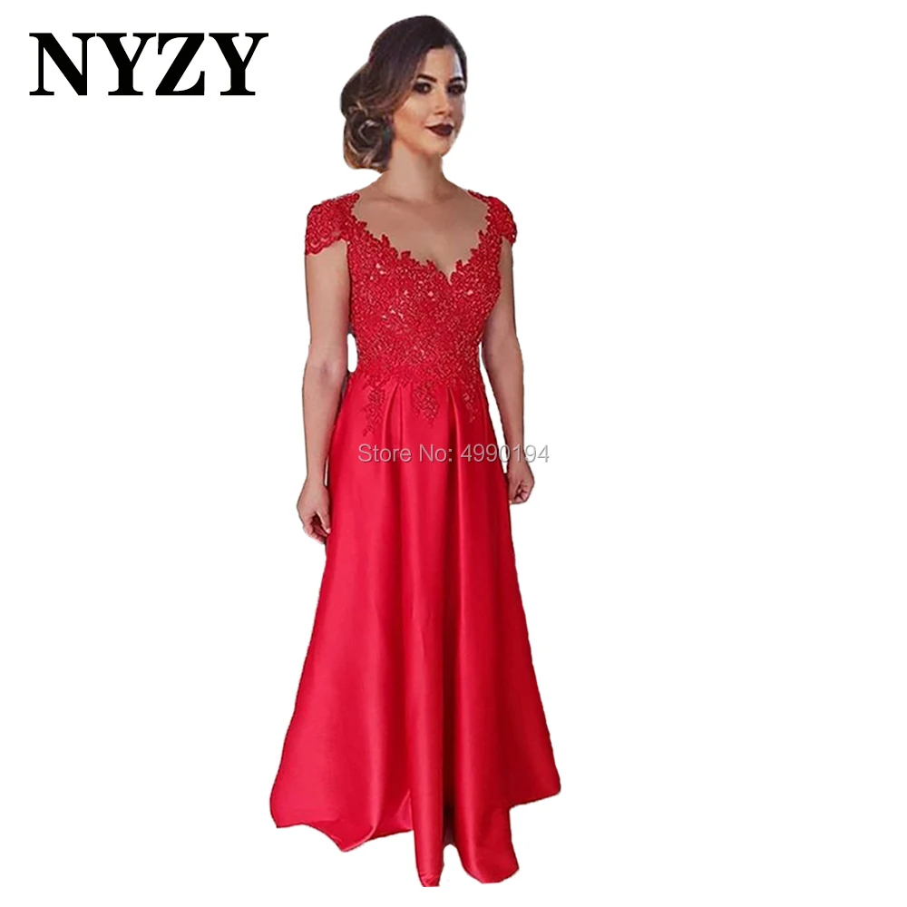 

NYZY M291 Cap Sleeves Lace Appliques Red Mother of the Bride Dresses Wedding Party Gown Evening Dresses Long