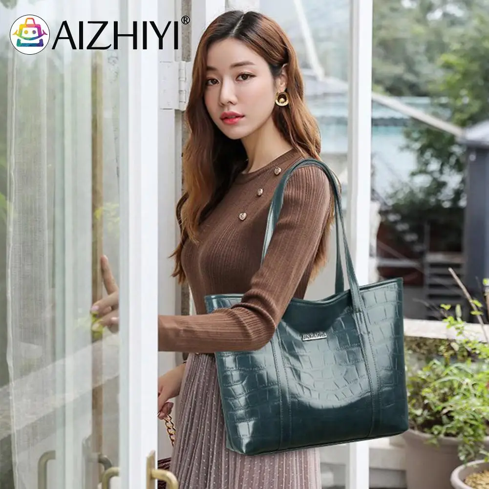 Vintage Pure Color Stone Pattern Shoulder Shopping Bags Casual Ladies Luxury Designer Large Capacity Totes Handbags for Women