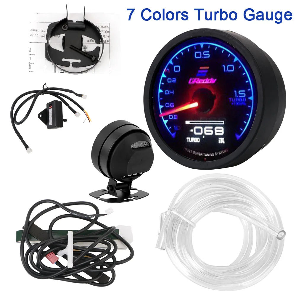 Racing Gauge LCD Digital Display Car Gauge Voltage Display Turbo Boost Gauge 7 Color