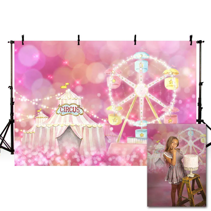 Mehofond Circus Pink Tent Backdrop Glitter Bokeh Polka Dots Girl Birthday Party Ferris Wheel Photography Background Photo Studio