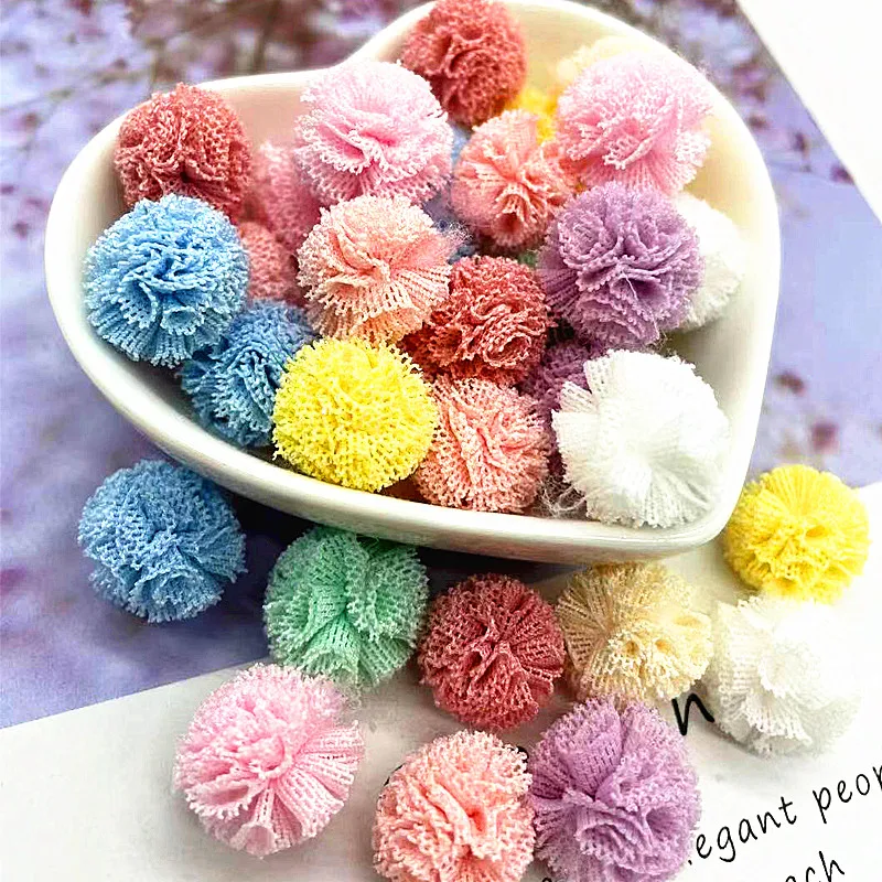 30-120pcs 15mm Lace Pom Pom Trim Ball Macrame Pom Poms Pompones Mesh Ball Hair Ornaments Toys DIY Decorative Accessories