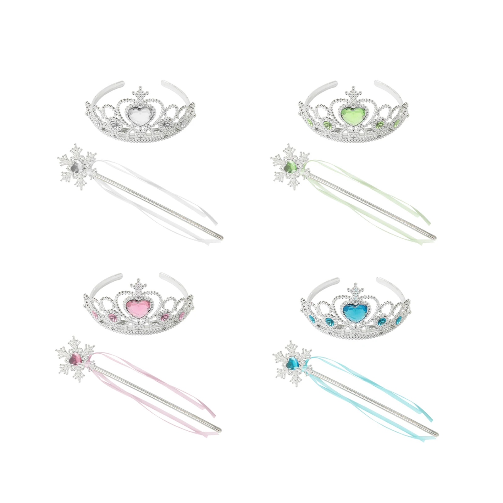 Girls Princess Crown Snowflake Magic Wand Bridal Crown Crystal Diamond Tiara Hoop Headband Scepter Set For Kids Party Hairbands