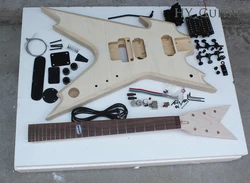 DIY Semi-Finished Unusual Shaped Electric Guitar Kits without Paint,Flame Maple Veneer