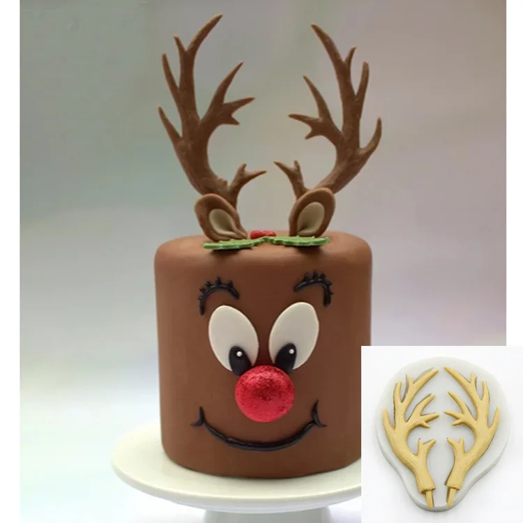 Deer Horns Silicone Mold Kitchen Resin Cake Baking Tool DIY Chocolate Pastry Fondant Moulds Dessert Lace Decoration Supplies