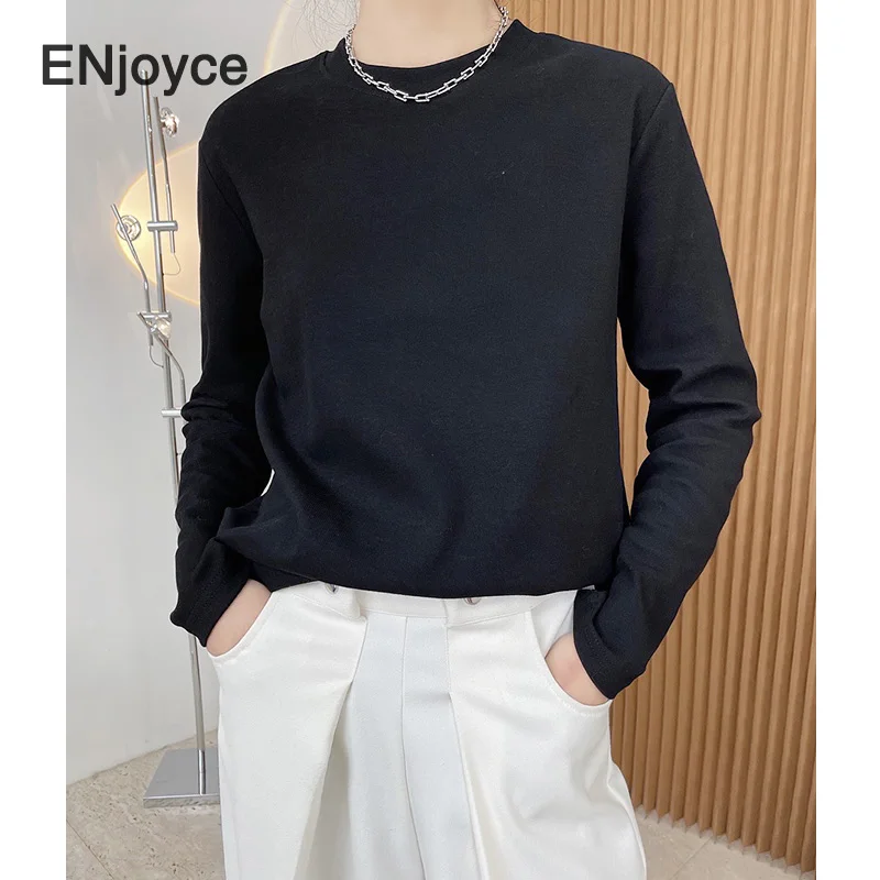 Spring Autumn Women Long Sleeve T-shirt Basic Black Tee Cotton Tshirt  Female Tops Korean Style Casual Round Neck Clothes