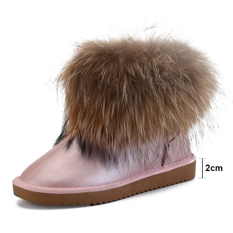 Fox Fur Snow Boots Women  Winter New High Top Shoes Customized Woman Genuine Leather Nubuck Leather Waterproof Ankle Boots WB063