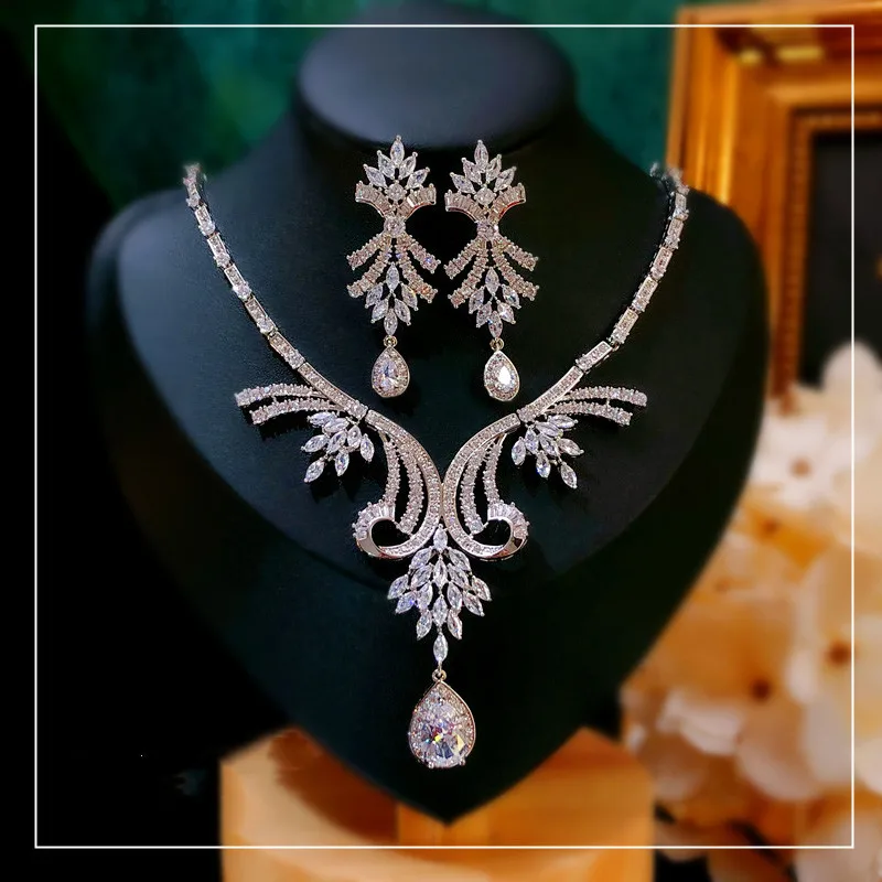 

Vintage Jewelry Sets For Women S925 Lace Cubic Zirconia Bridal Drop Earrings Necklaces Pendants Wedding Elegant Fine Sets