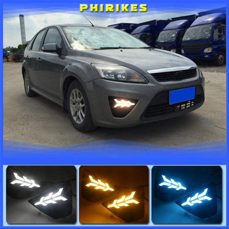 

For Ford Focus 3 MK3 2009-2012 Daytime Running Light DRL LED Fog Lamp Cover With Yellow Turning Signal Functions