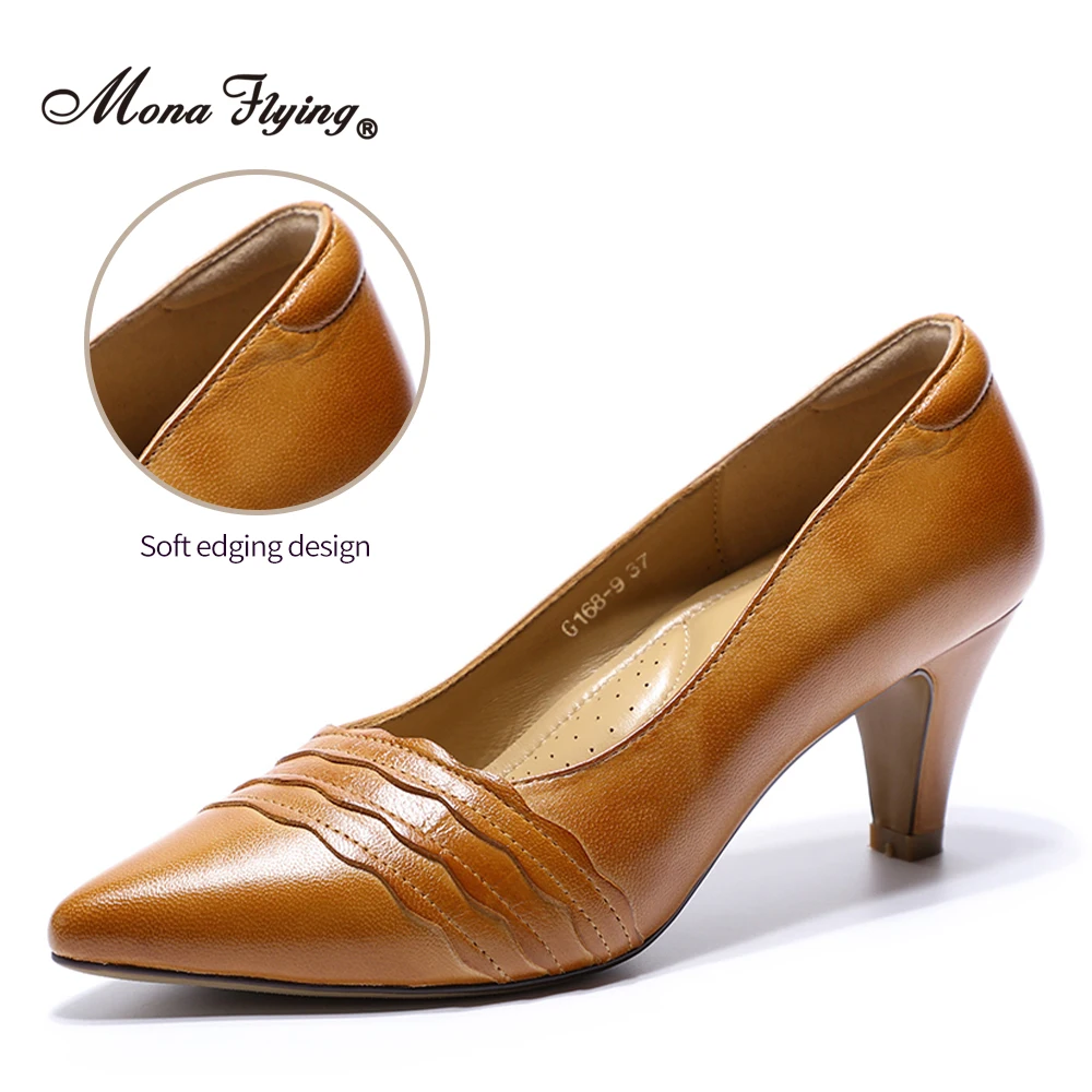 Mona Flying Donna Pelle 7 cm Décolleté eleganti Tacchi Comfort Moda Scarpe fatte a mano Punta a punta Tacchi alti per le signore da ufficio G168-9